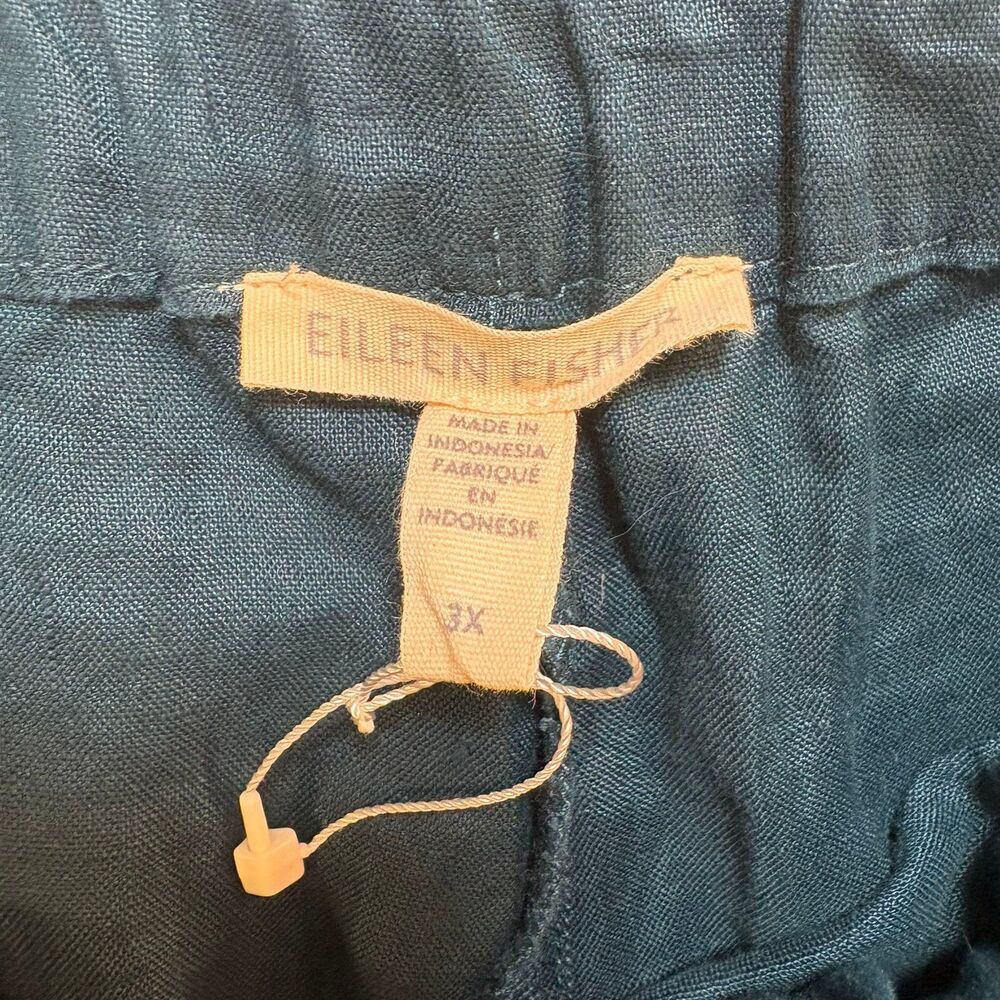 Eileen Fisher Organic Linen Pants Womens 3X Teal NWOT Pull On Cropped Wide Leg - Picture 5 of 9